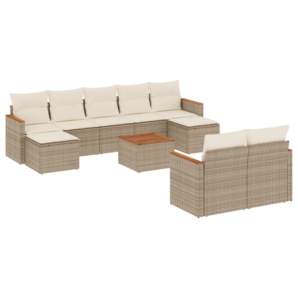 Set Divano Da Giardino 10 Pz Con Cuscini Beige In Polyrattan - Image 2