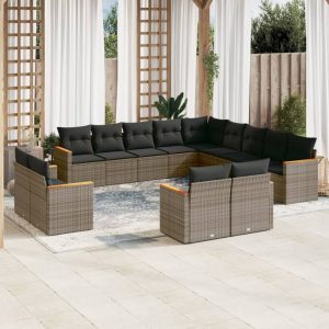 Set Divani Da Giardino 13 Pz Con Cuscini Grigio In Polyrattan
