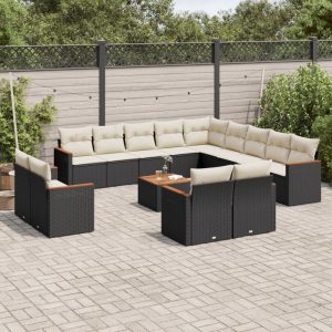 Set Divani Da Giardino 14pz Con Cuscini In Polyrattan Nero