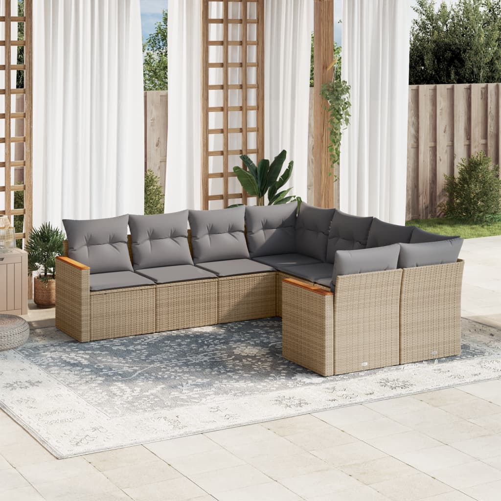Set Divano Da Giardino 8 Pz Con Cuscini Beige Misto Polyrattan
