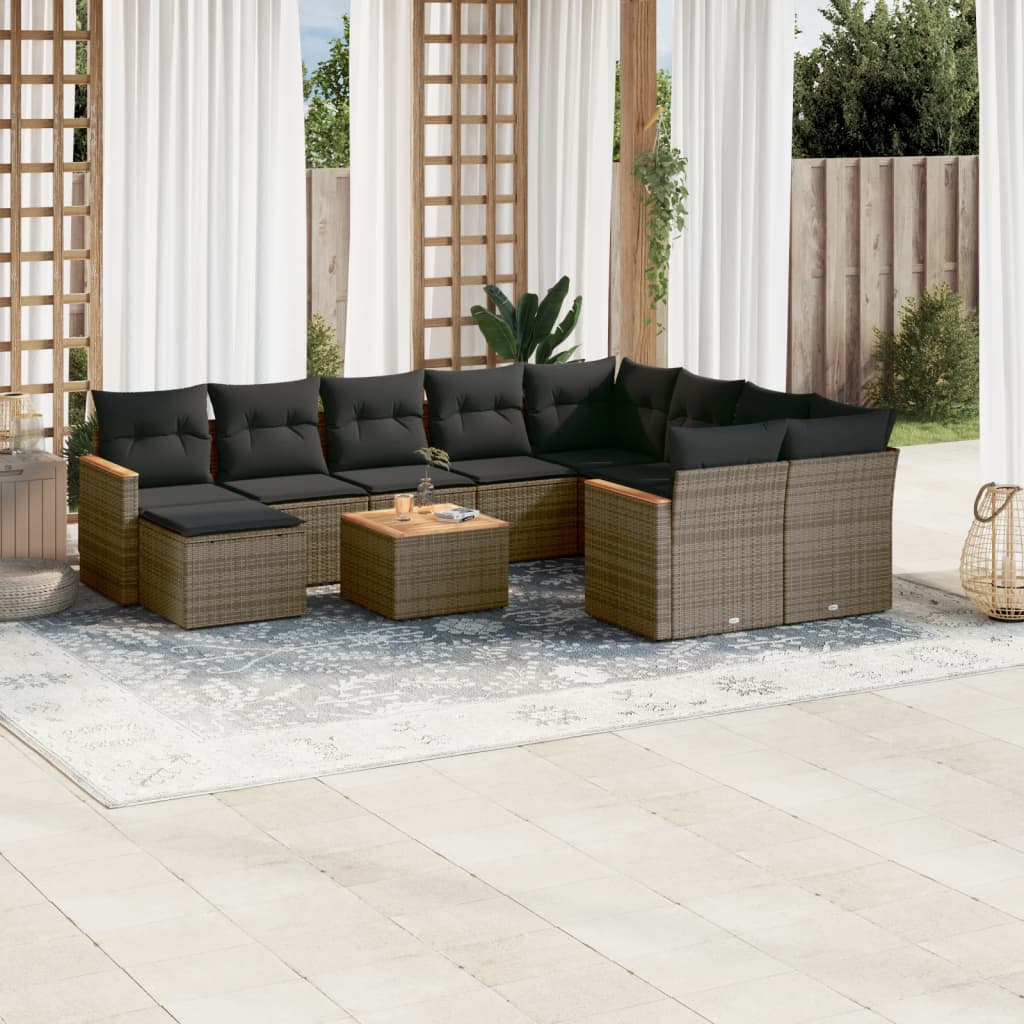 Set Divani Da Giardino 11 Pz Con Cuscini In Polyrattan Grigio