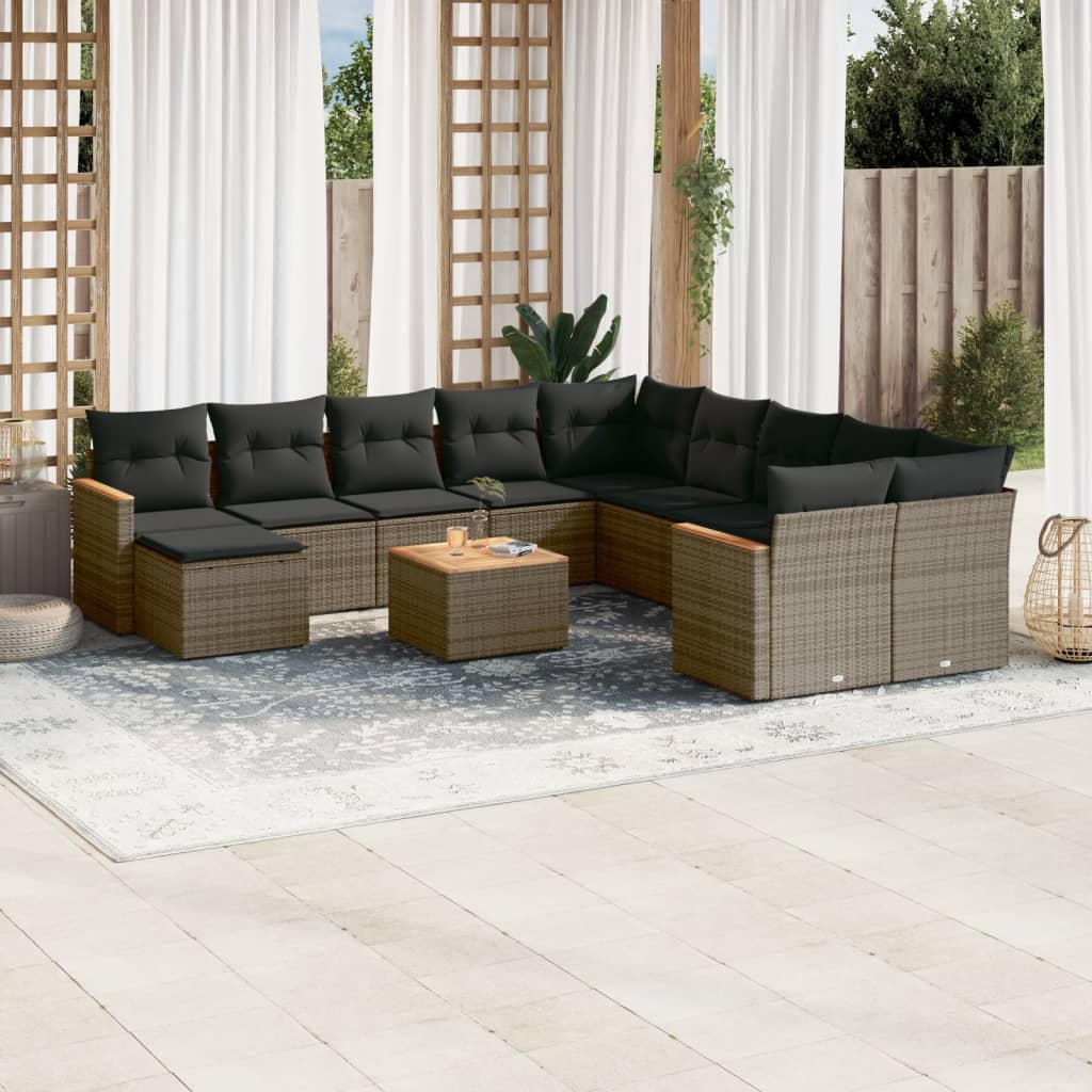 Set Divani Da Giardino 12 Pz Con Cuscini Grigio In Polyrattan