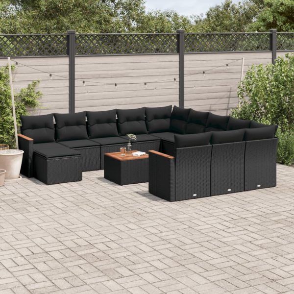 Set Divani Da Giardino 13pz Con Cuscini Nero In Polyrattan