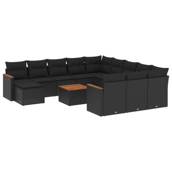 Set Divani Da Giardino 13pz Con Cuscini Nero In Polyrattan - Image 2