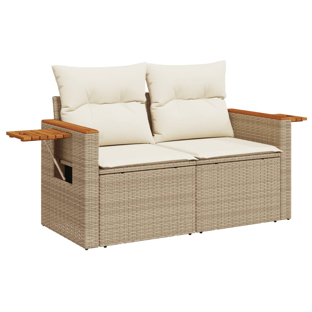 Set Divano Da Giardino 3 Pz Con Cuscini Beige In Polyrattan - Image 4
