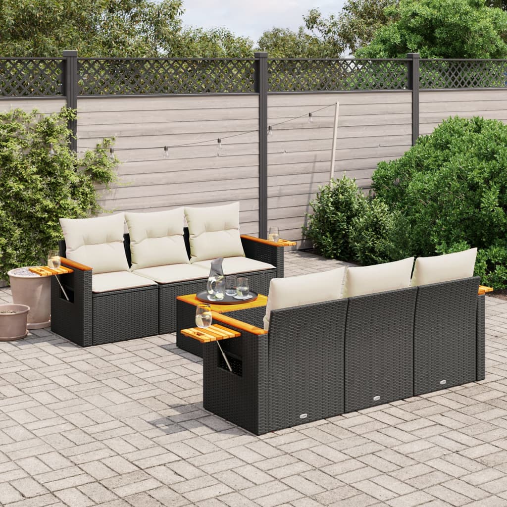 Set Divani Da Giardino Con Cuscini 7pz Nero Polyrattan