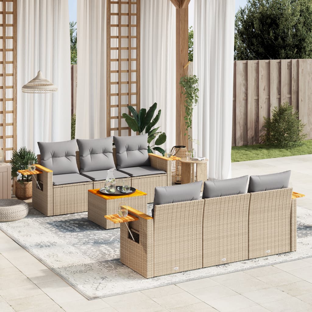 Set Divani Da Giardino 7 Pz Con Cuscini Beige In Polyrattan