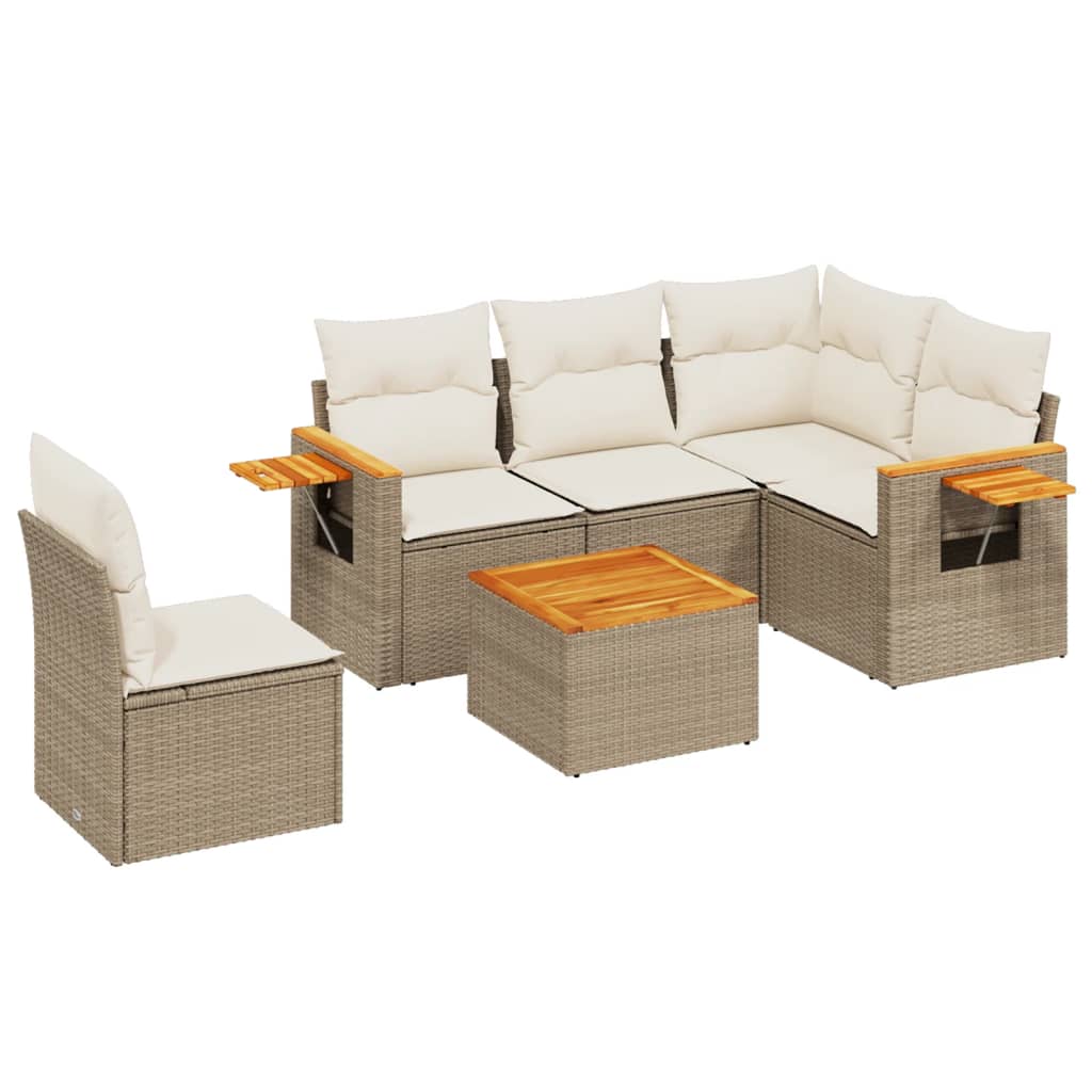Set Divano Da Giardino 6 Pz Con Cuscini Beige In Polyrattan - Image 2