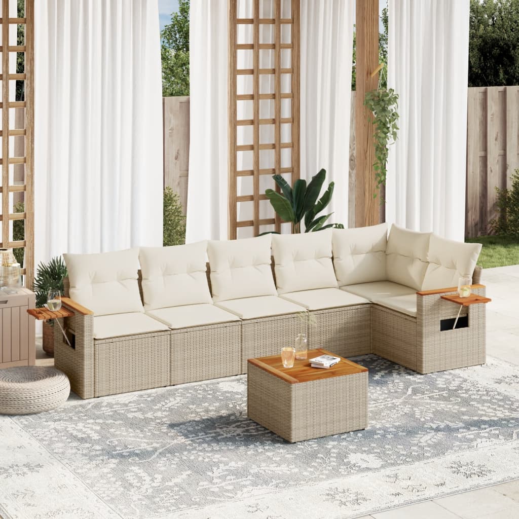 Set Divani Da Giardino 7 Pz Con Cuscini Beige In Polyrattan