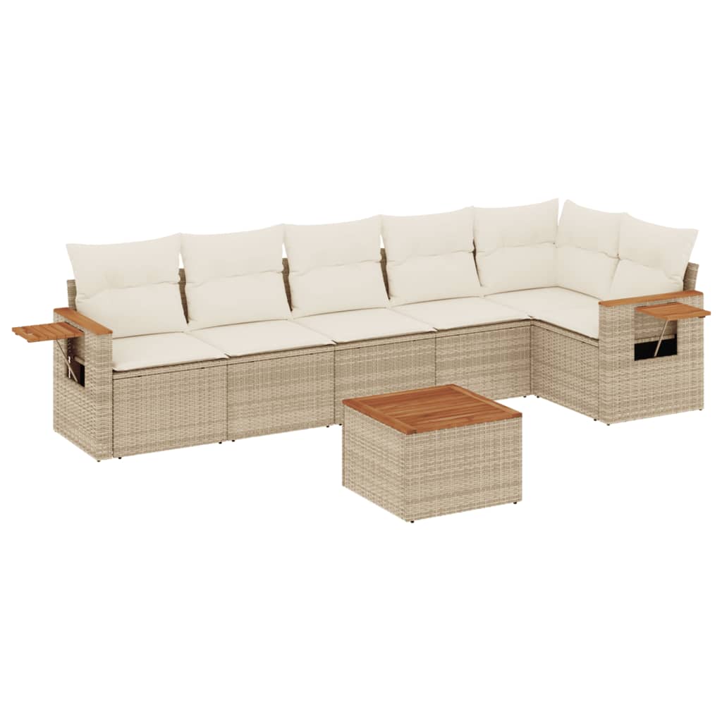 Set Divani Da Giardino 7 Pz Con Cuscini Beige In Polyrattan - Image 6