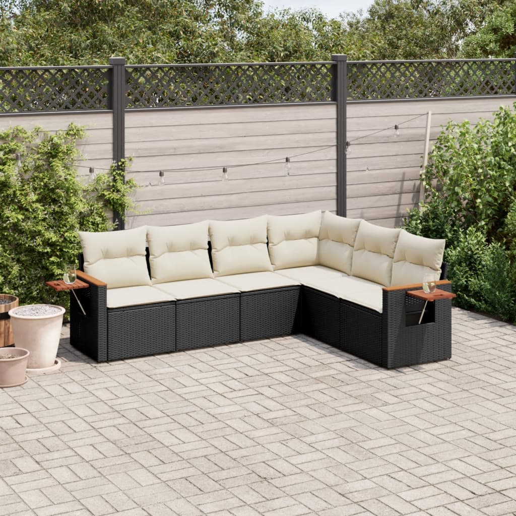 Set Divano Da Giardino 6 Pz Con Cuscini Nero In Polyrattan