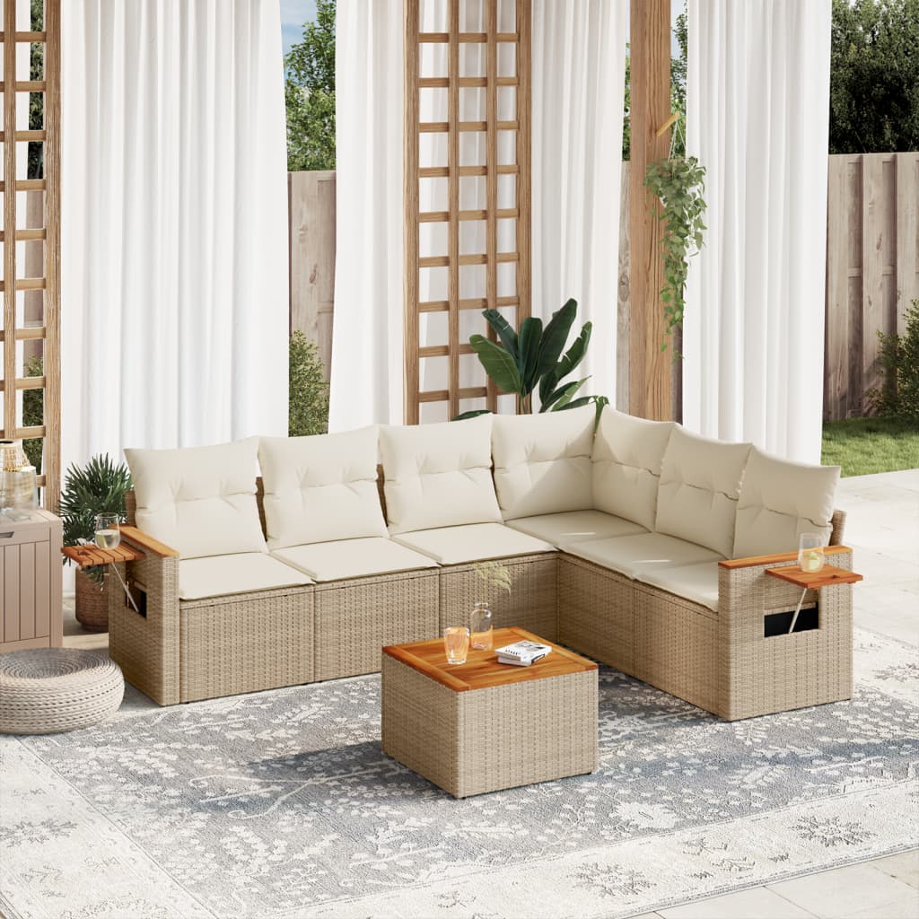 Set Divani Da Giardino 7 Pz Con Cuscini Beige In Polyrattan
