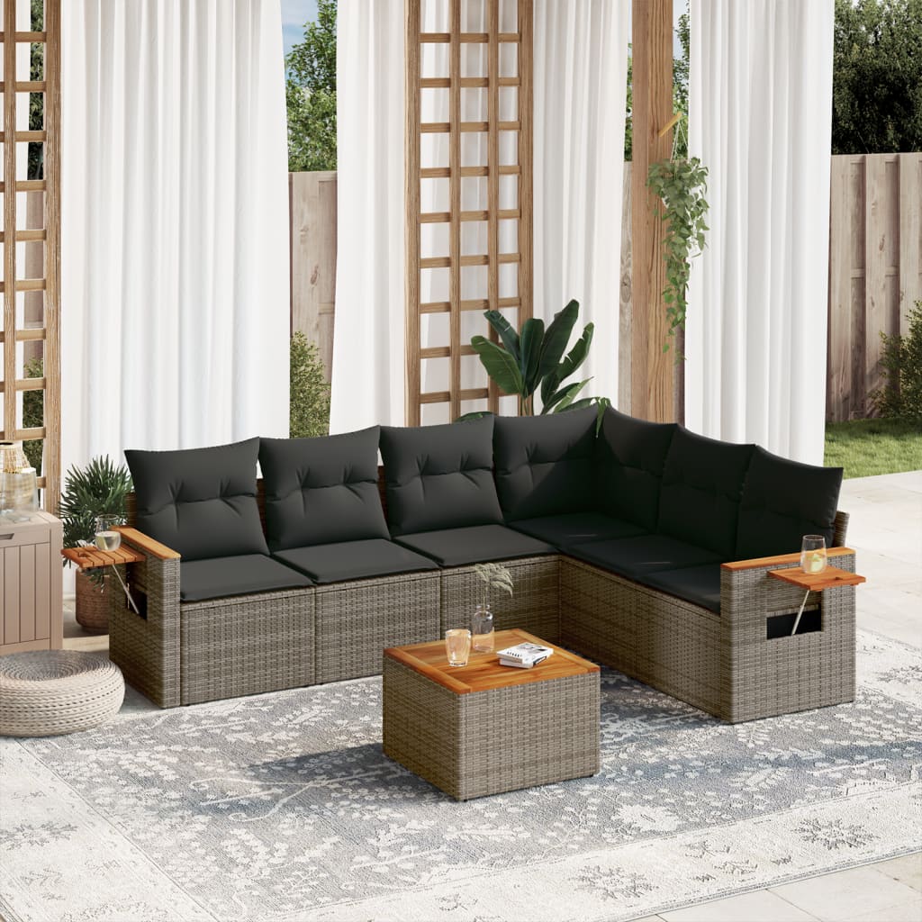 Set Divani Da Giardino 7 Pz Con Cuscini Grigio In Polyrattan