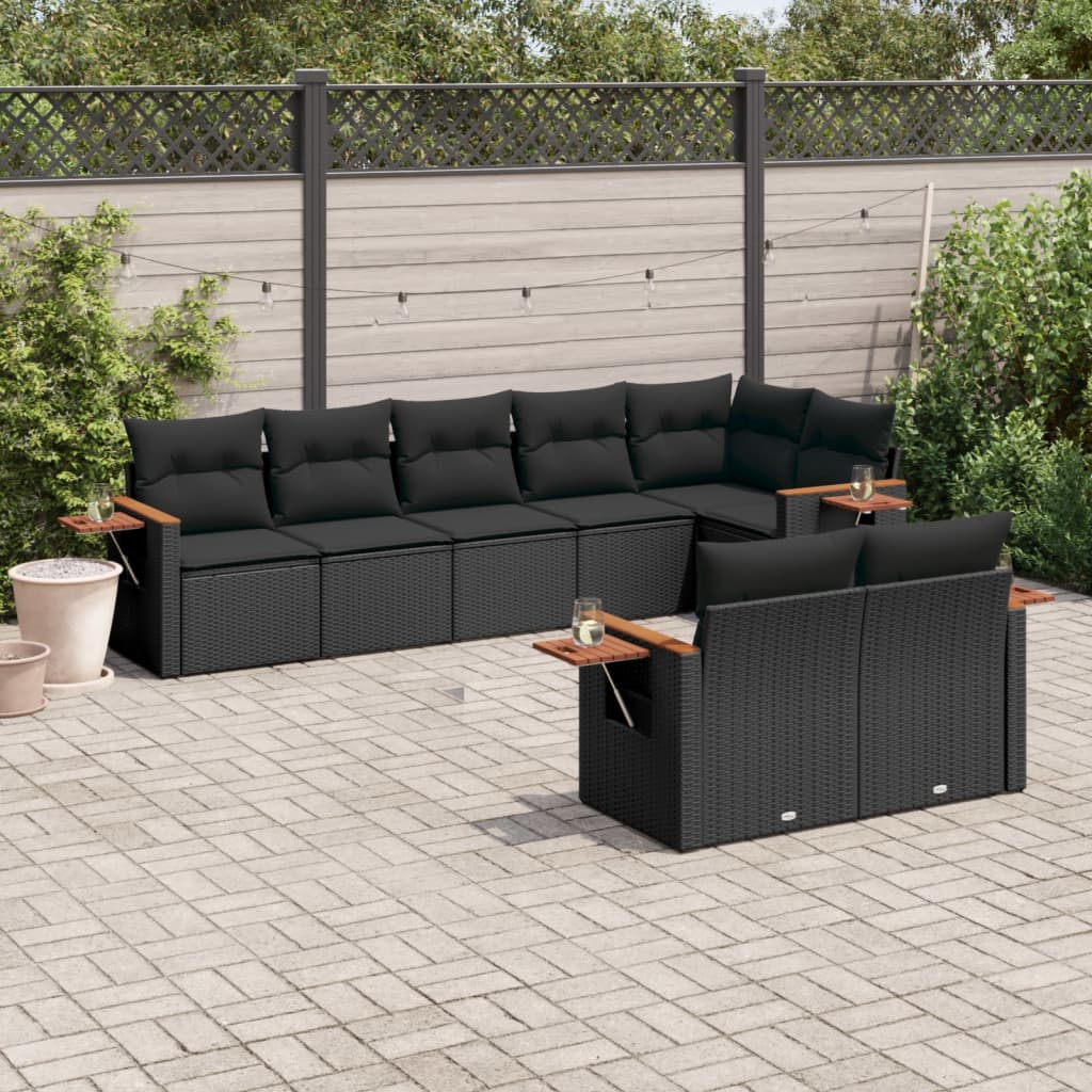 Set Divani Da Giardino Con Cuscini 8 Pz Nero In Polyrattan