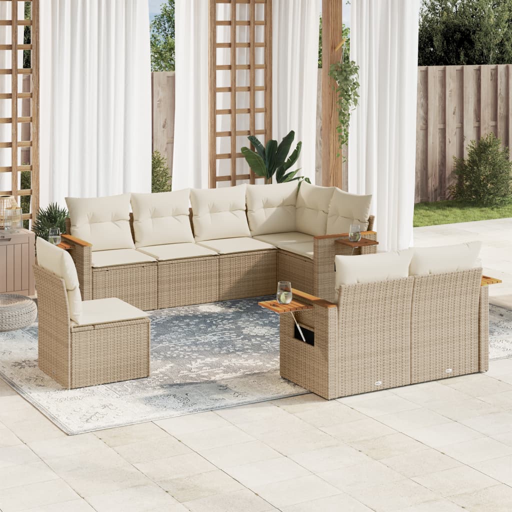 Set Divano Da Giardino 8 Pz Con Cuscini Beige In Polyrattan