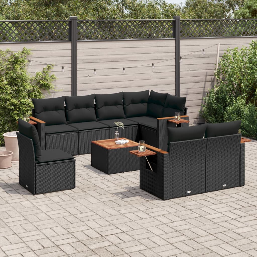 Set Divani Da Giardino 9 Pz Con Cuscini Nero In Polyrattan