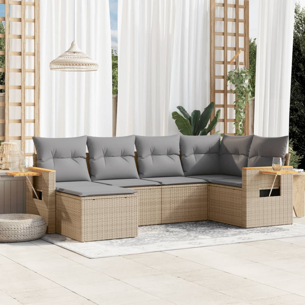 Set Divano Da Giardino 6 Pz Con Cuscini Beige In Polyrattan