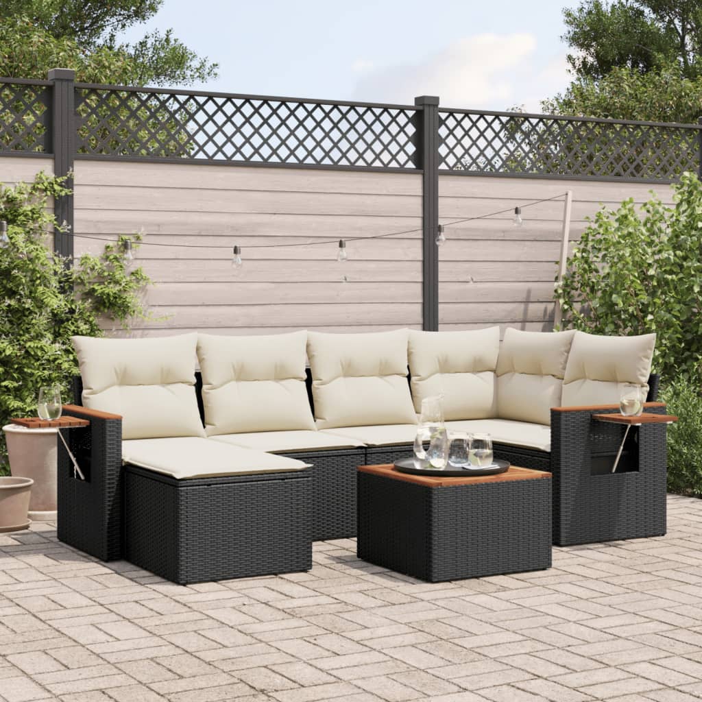Set Divani Da Giardino Con Cuscini 7pz Nero Polyrattan