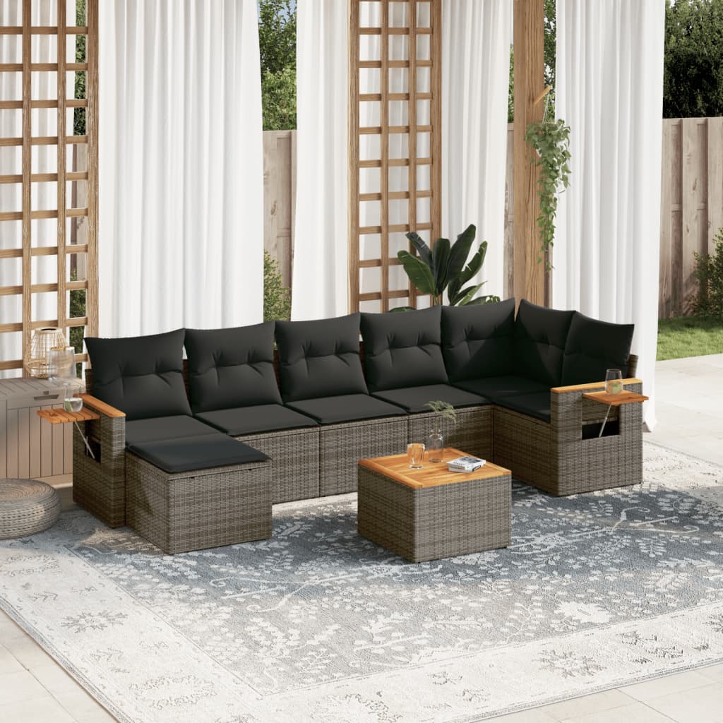 Set Divano Da Giardino 8 Pz Con Cuscini Grigio In Polyrattan