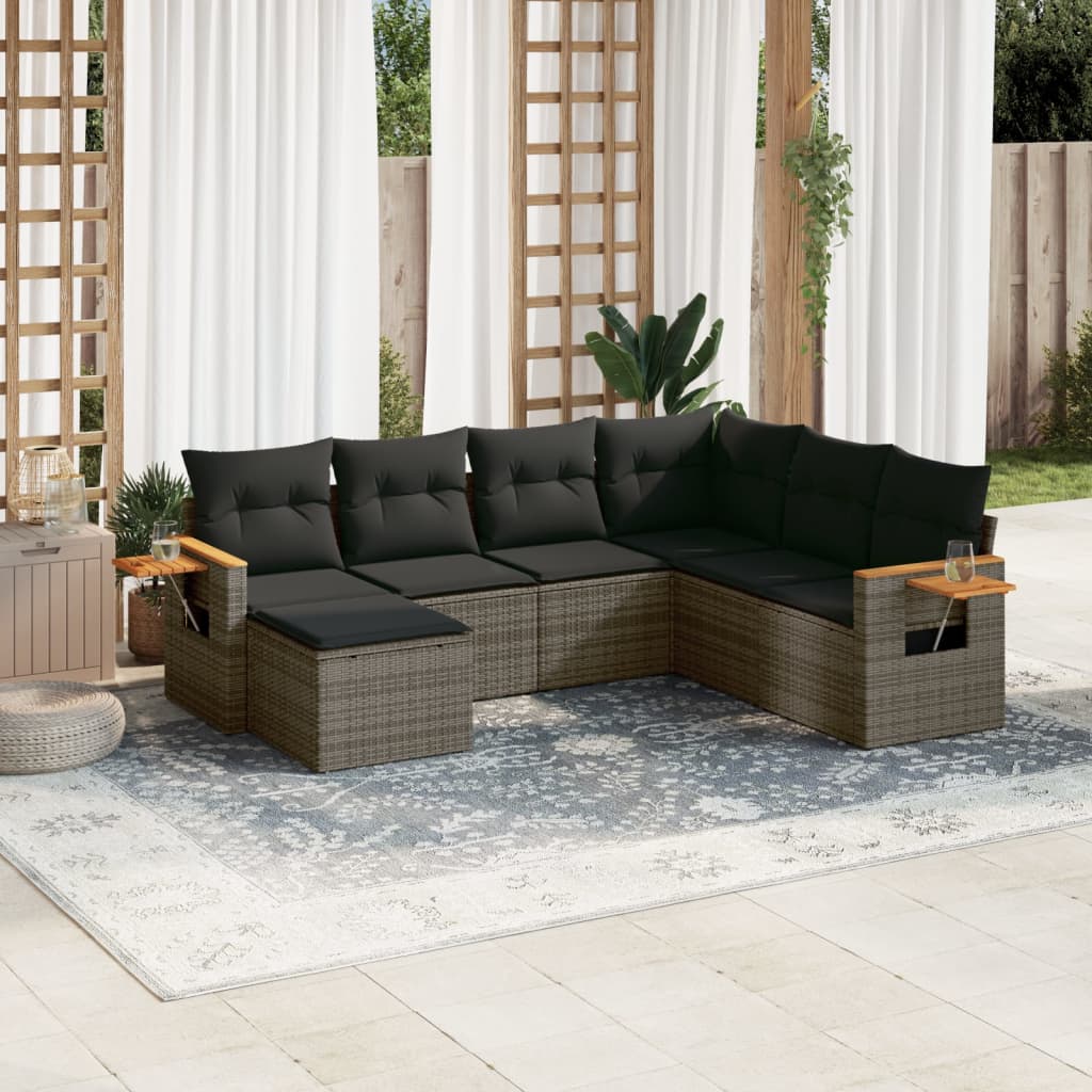 Set Divani Da Giardino 7 Pz Con Cuscini Grigio In Polyrattan