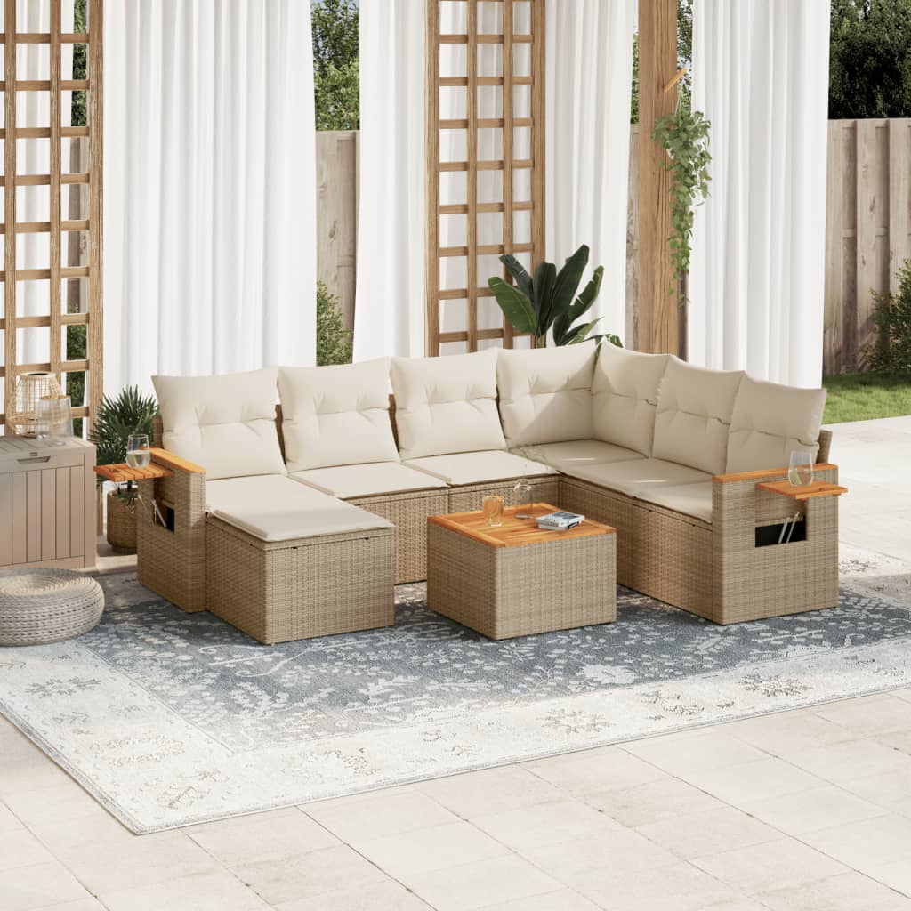 Set Divano Da Giardino 8 Pz Con Cuscini Beige In Polyrattan