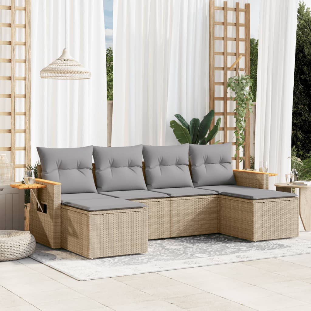 Set Divano Da Giardino 6 Pz Con Cuscini Beige In Polyrattan