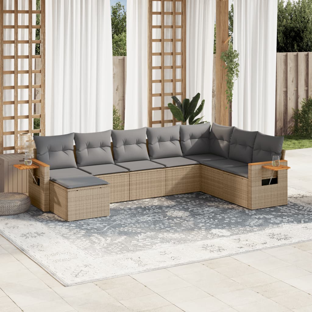 Set Divano Da Giardino 8 Pz Con Cuscini Beige In Polyrattan