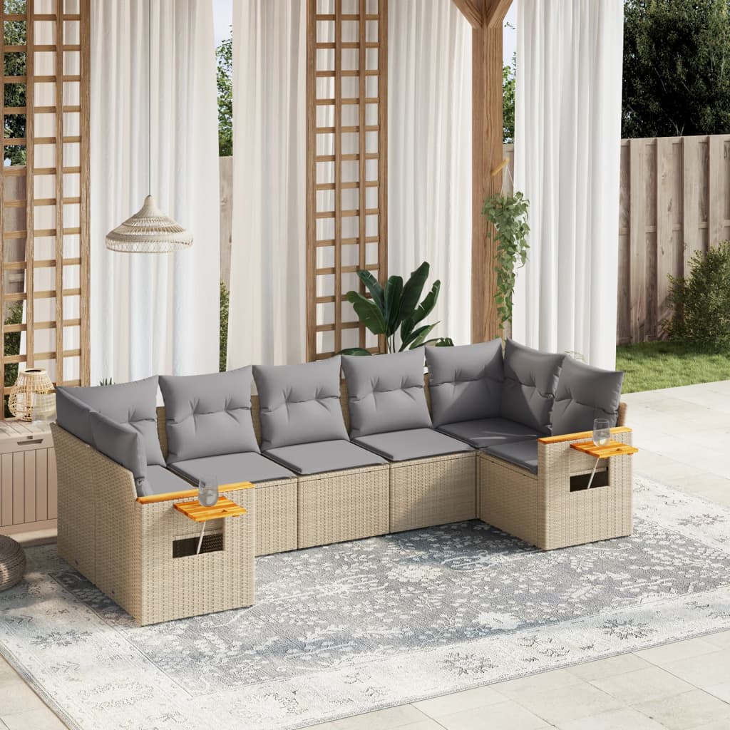 Set Divani Da Giardino 7 Pz Con Cuscini Beige In Polyrattan