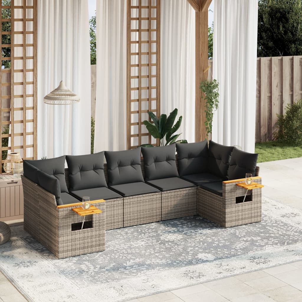 Set Divani Da Giardino 7 Pz Con Cuscini Grigio In Polyrattan