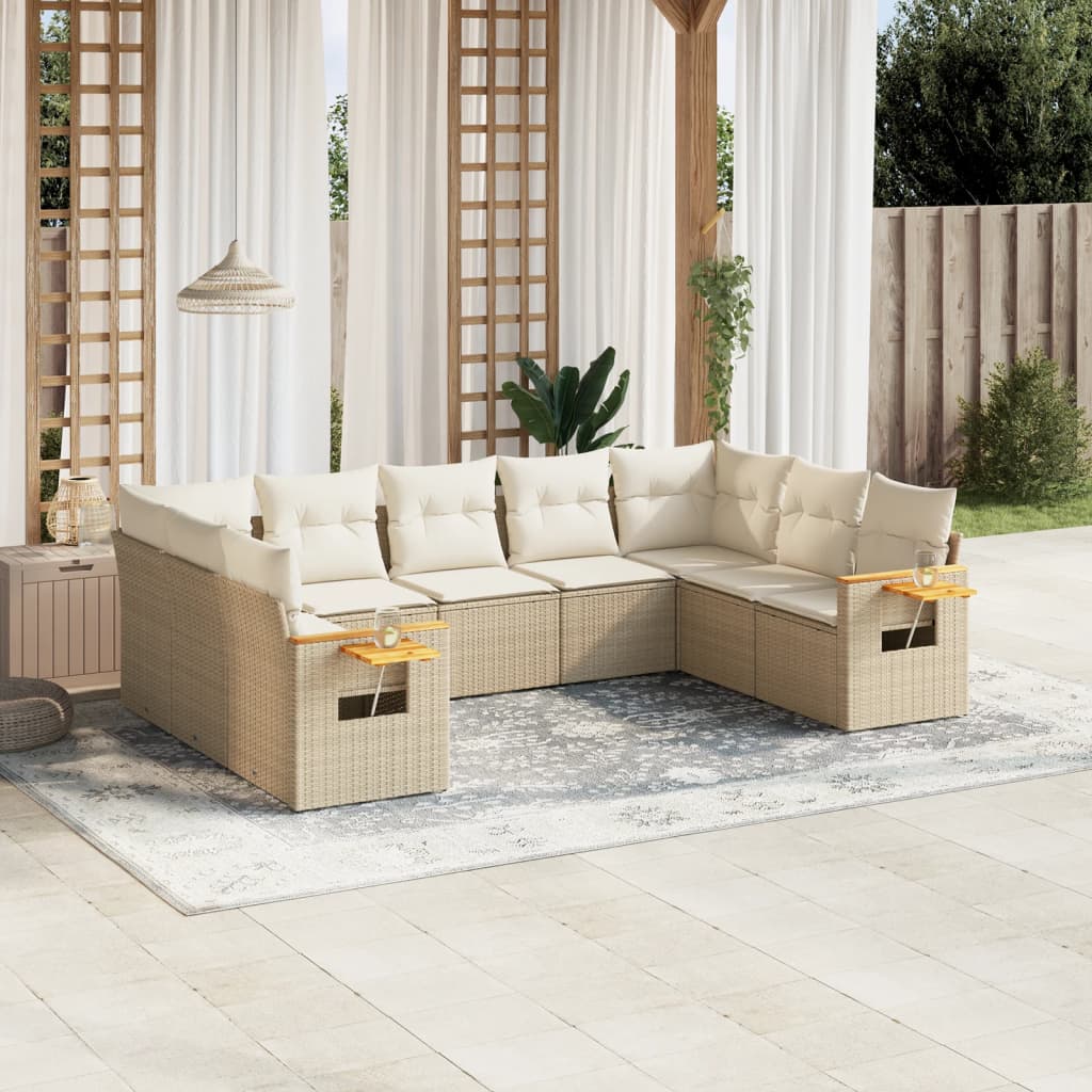Set Divano Da Giardino 9 Pz Con Cuscini Beige In Polyrattan