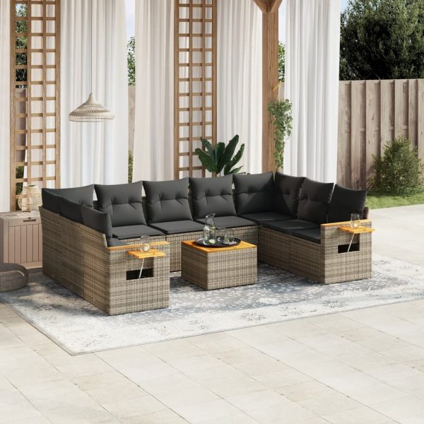 Set Divano Da Giardino 10 Pz Con Cuscini Grigio In Polyrattan - Image 2