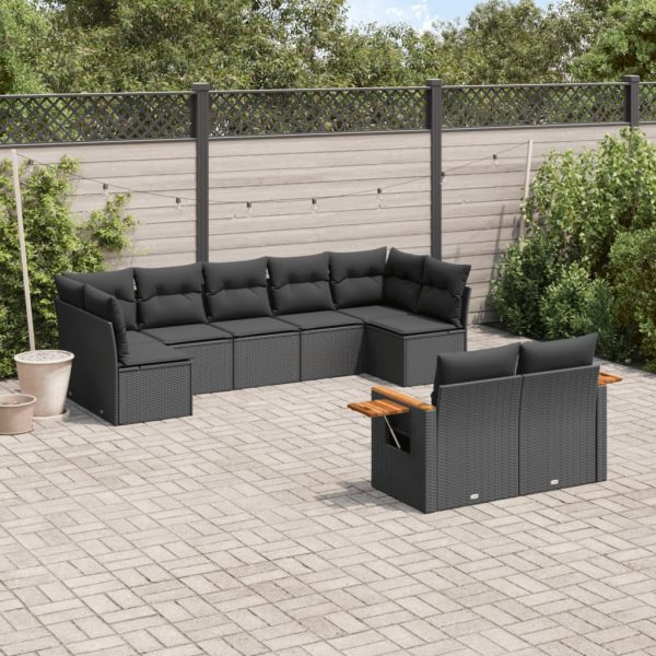 Set Divani Da Giardino 9 Pz Con Cuscini Nero In Polyrattan