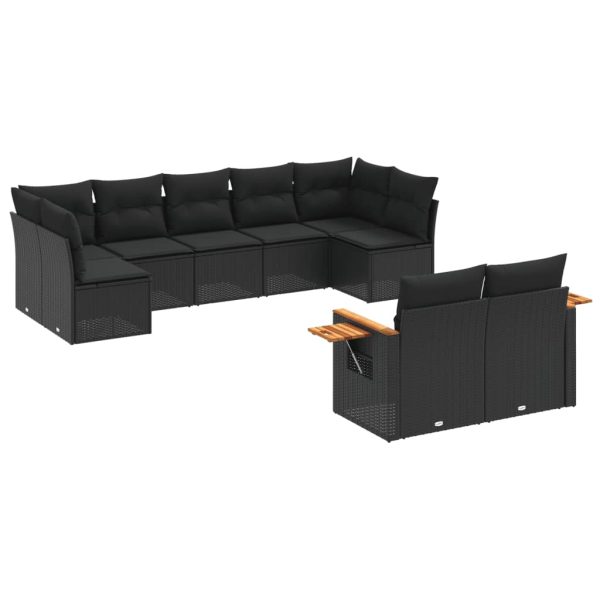 Set Divani Da Giardino 9 Pz Con Cuscini Nero In Polyrattan - Image 2