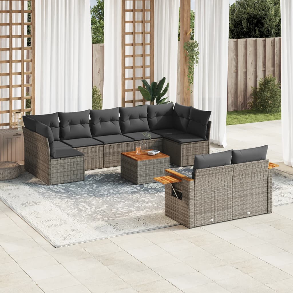 Set Divano Da Giardino 10 Pz Con Cuscini Grigio In Polyrattan