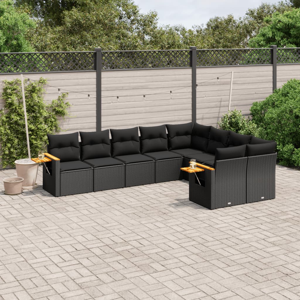Set Divani Da Giardino 9 Pz Con Cuscini Nero In Polyrattan
