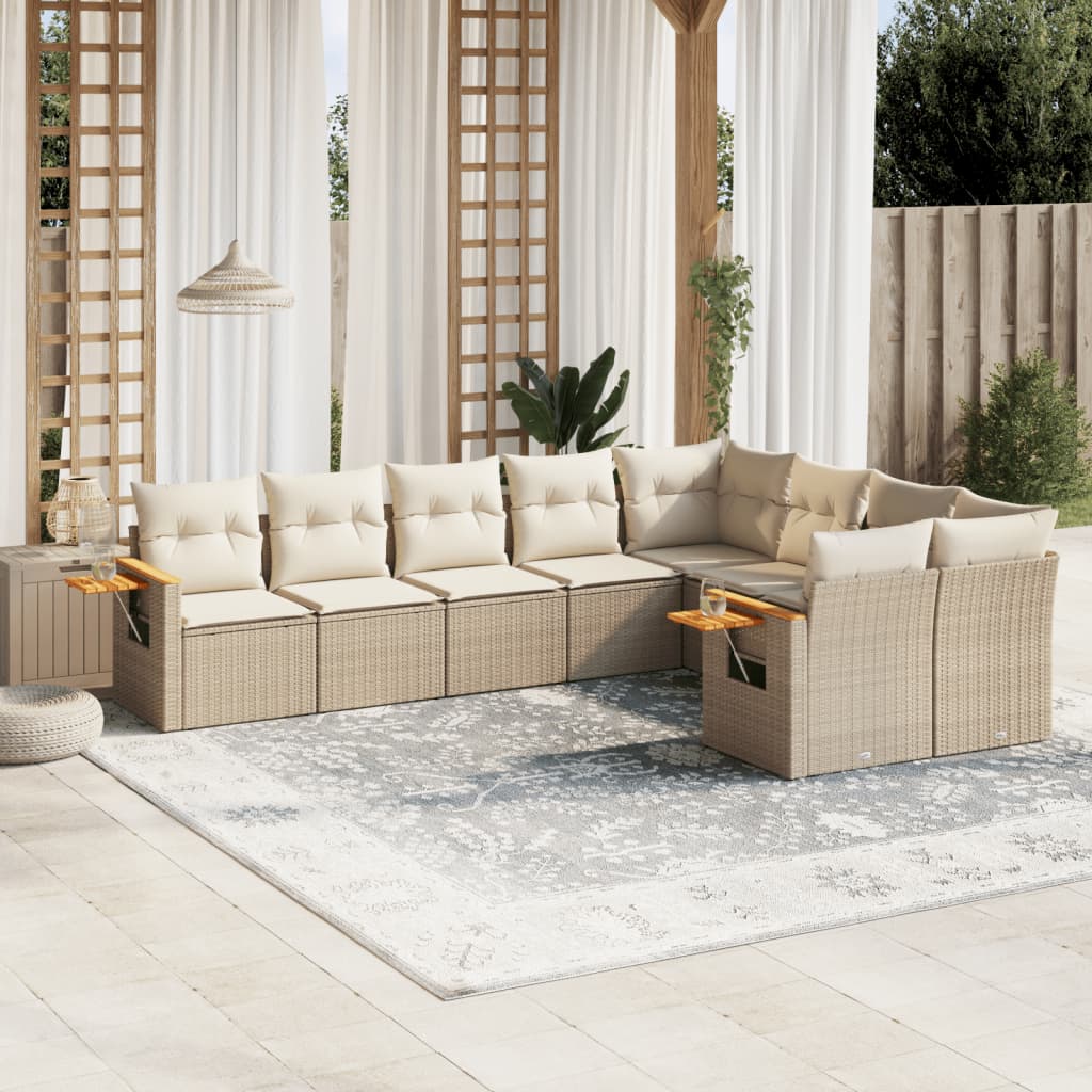 Set Divano Da Giardino 9 Pz Con Cuscini Beige In Polyrattan