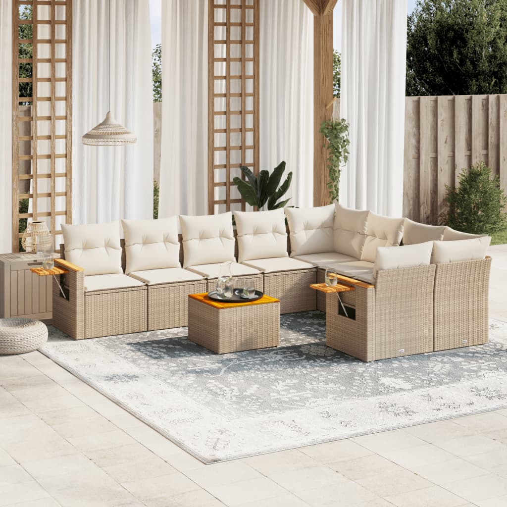 Set Divano Da Giardino 10 Pz Con Cuscini Beige In Polyrattan