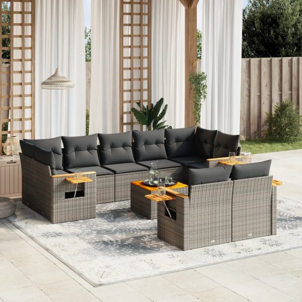 Set Divano Da Giardino 10 Pz Con Cuscini Grigio In Polyrattan