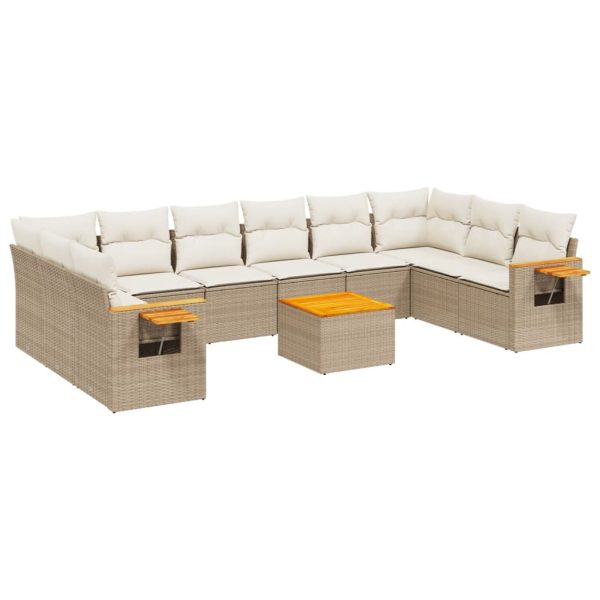 Set Divani Da Giardino 11 Pz Con Cuscini Beige In Polyrattan - Image 2