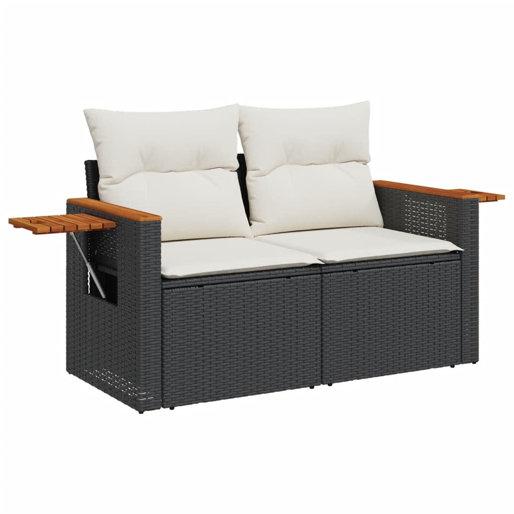 Set Divani Da Giardino 10pz Con Cuscini In Polyrattan Nero - Image 5