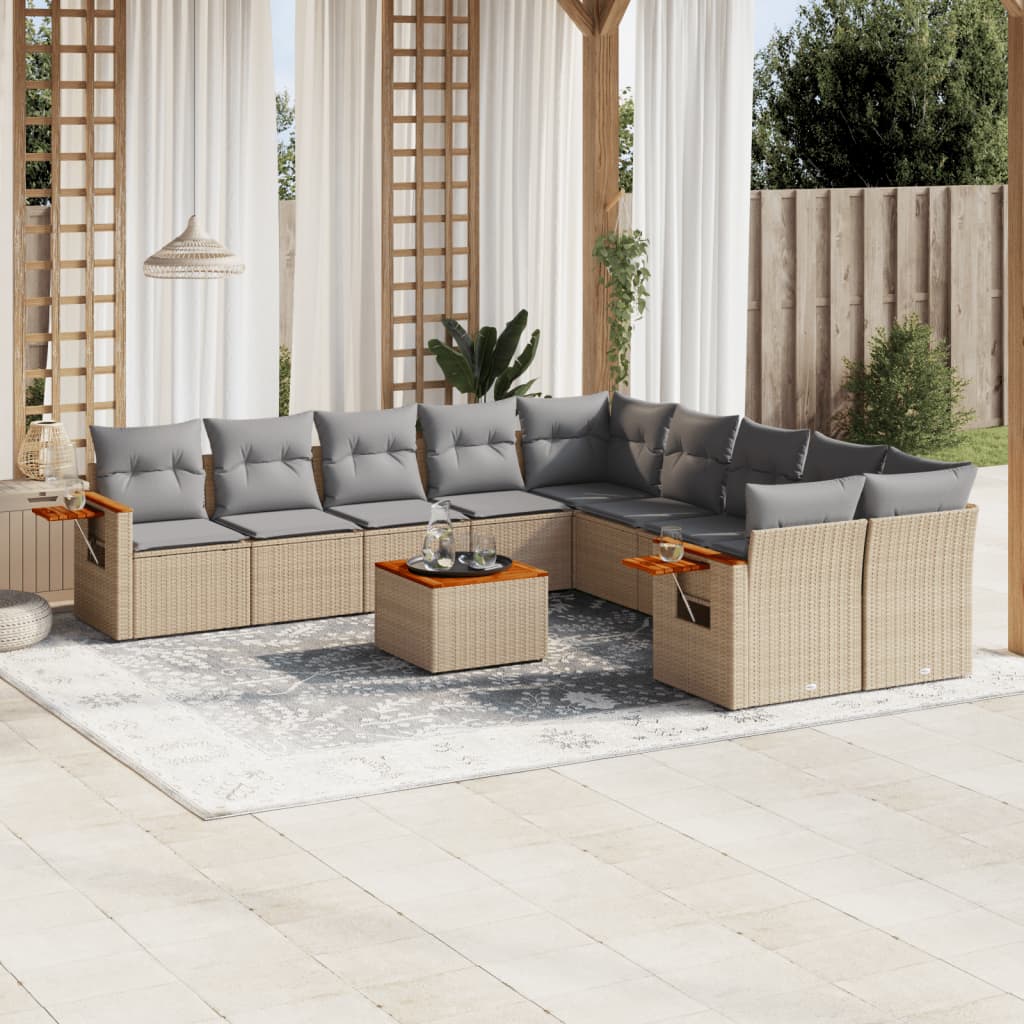 Set Divani Da Giardino 11 Pz Con Cuscini Beige In Polyrattan