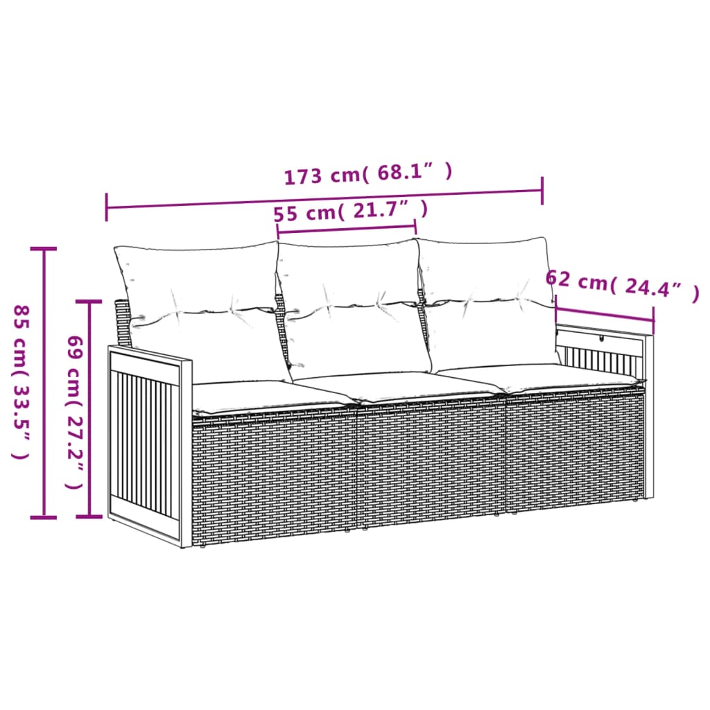 Set Divano Da Giardino 3 Pz Con Cuscini Beige In Polyrattan - Image 6