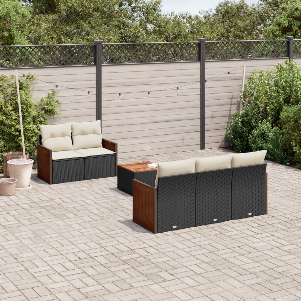 Set Divano Da Giardino 6 Pz Con Cuscini Nero In Polyrattan