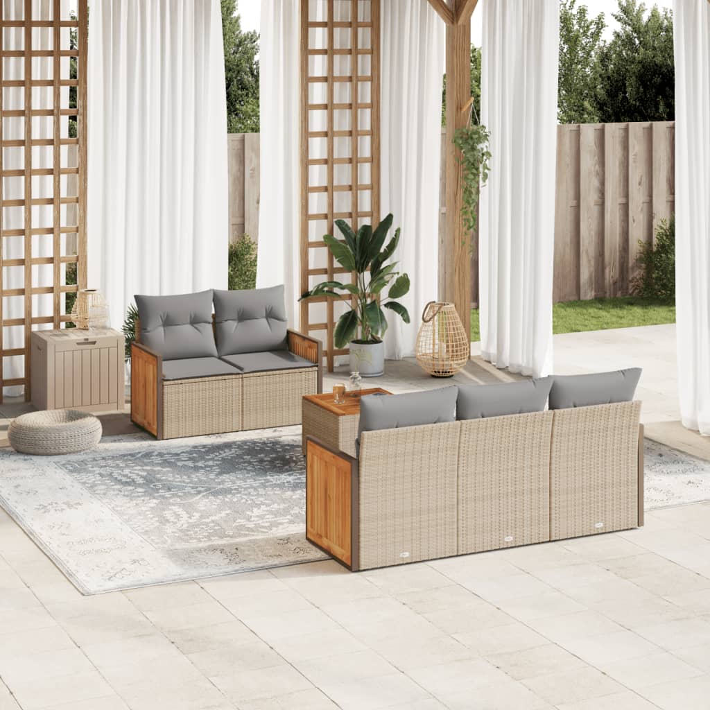 Set Divano Da Giardino 6 Pz Con Cuscini Beige In Polyrattan