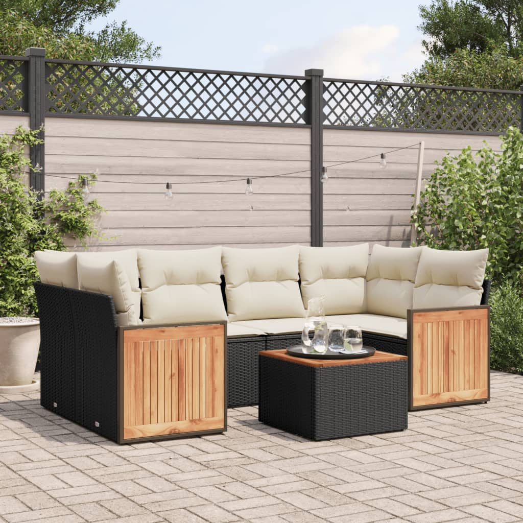 Set Divani Da Giardino Con Cuscini 7pz Nero Polyrattan