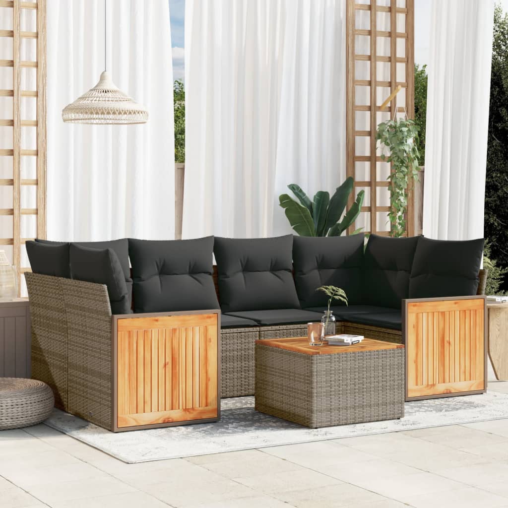 Set Divani Da Giardino 7 Pz Con Cuscini Grigio In Polyrattan