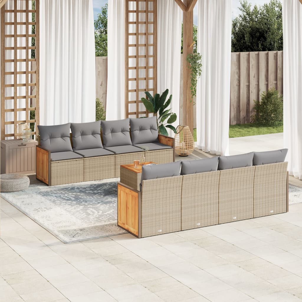 Set Divano Da Giardino 9 Pz Con Cuscini Beige In Polyrattan