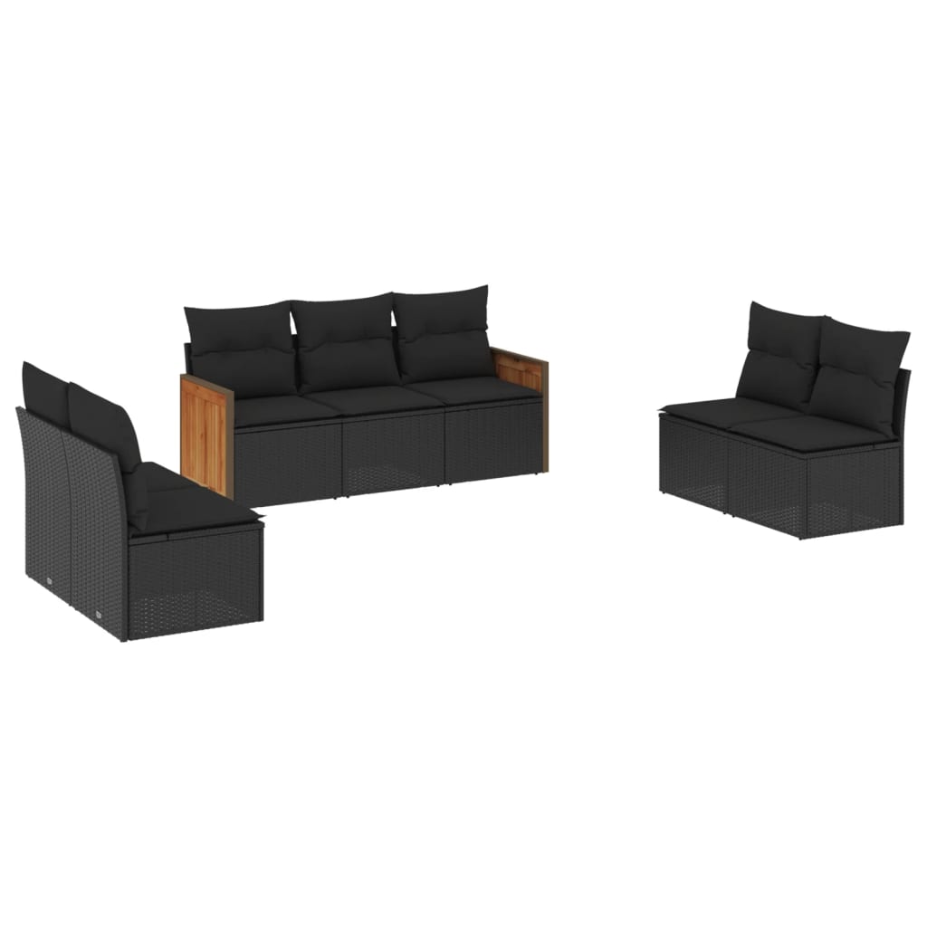 Set Divani Da Giardino Con Cuscini 7pz Nero Polyrattan - Image 2