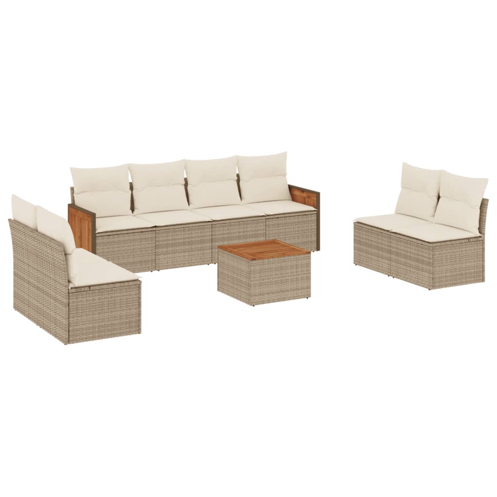 Set Divano Da Giardino 9 Pz Con Cuscini Beige In Polyrattan - Image 2