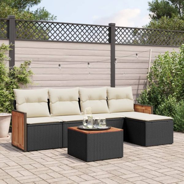 Set Divano Da Giardino 6 Pz Con Cuscini Nero In Polyrattan